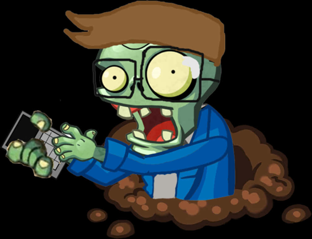 Cartoon Zombie With Smartphone PNG