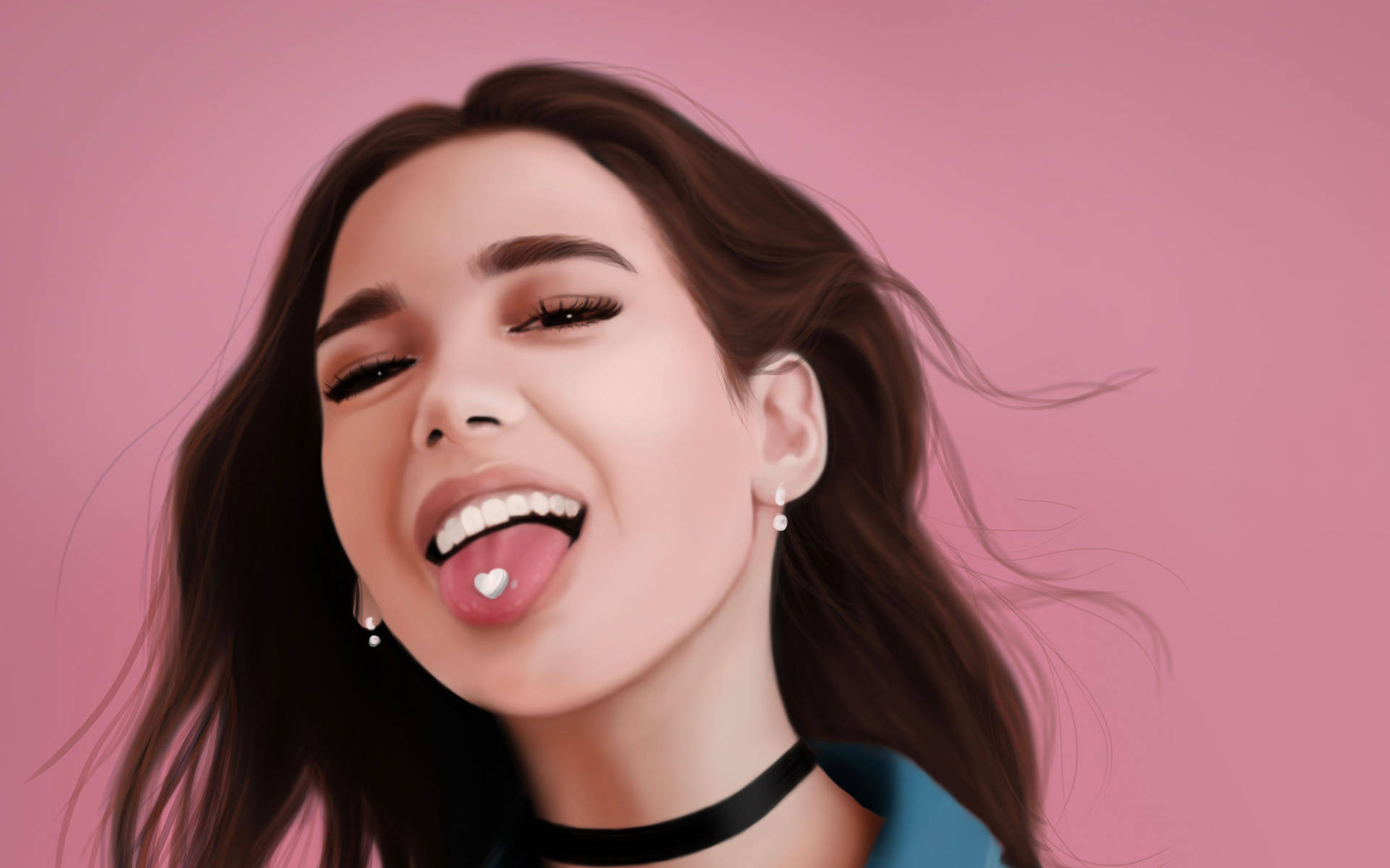 Cartoonish Dua Lipa With Her Tongue Out Background