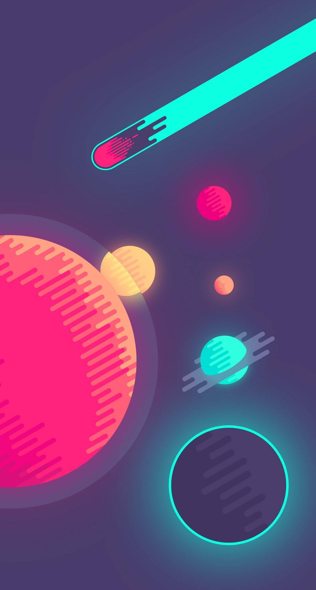 Cartoonish Neon Planets Indie Phone Background