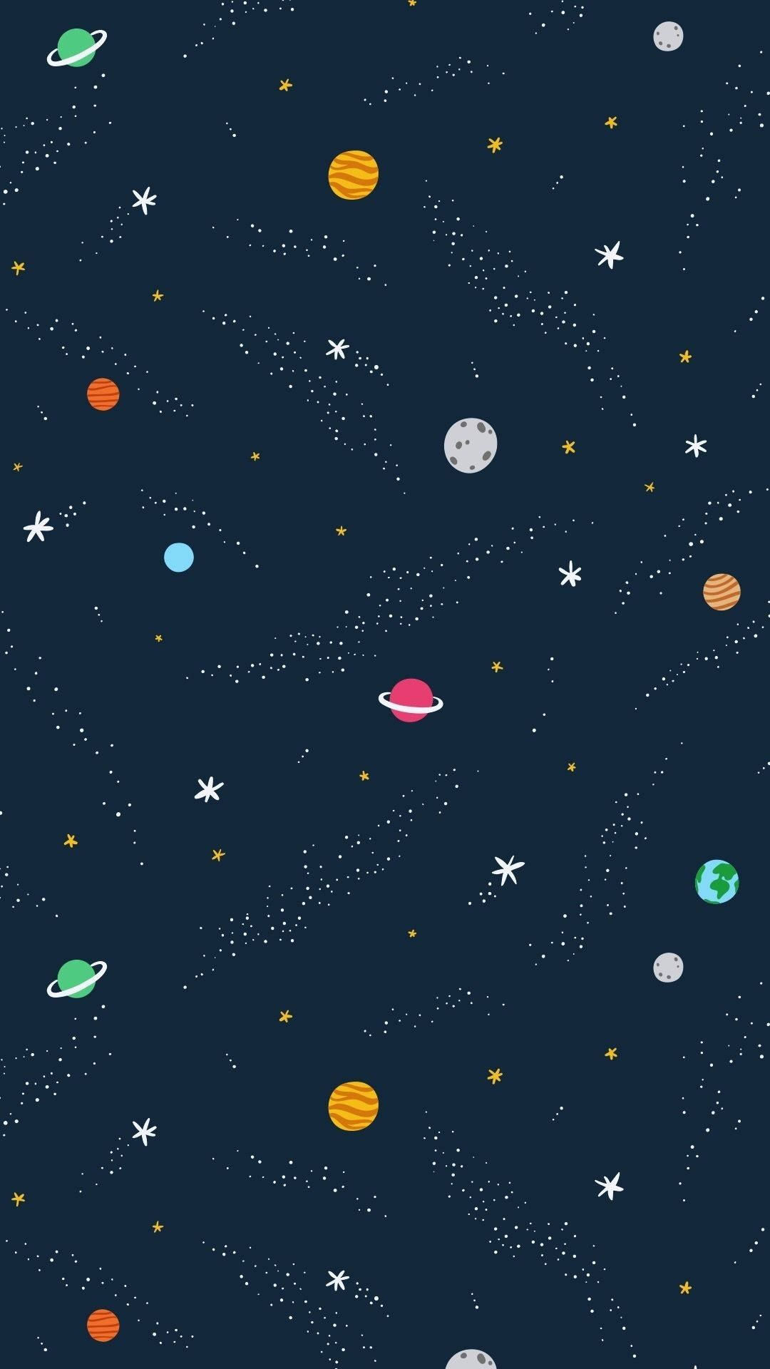 Cartoonhafteplaneten Und Sterne Indie-handy Wallpaper
