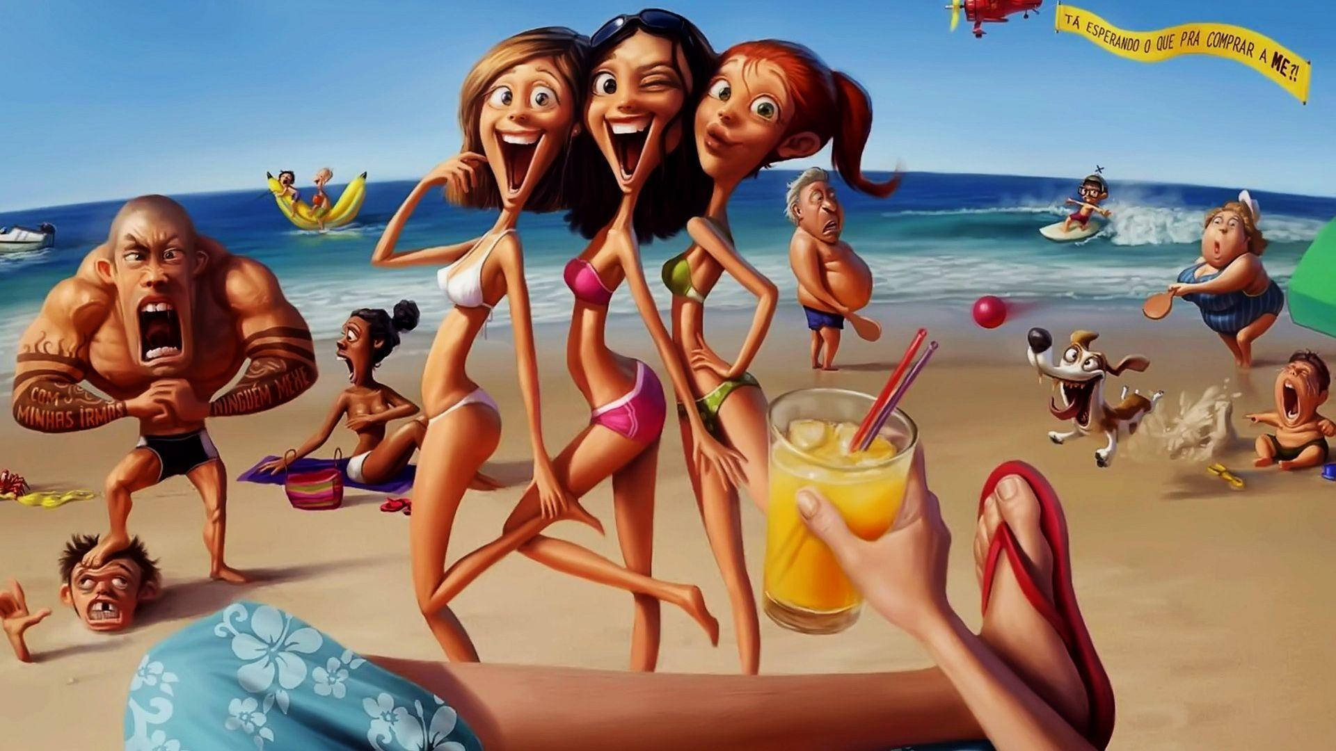 Cartoons Girls On The Beach Side Picture