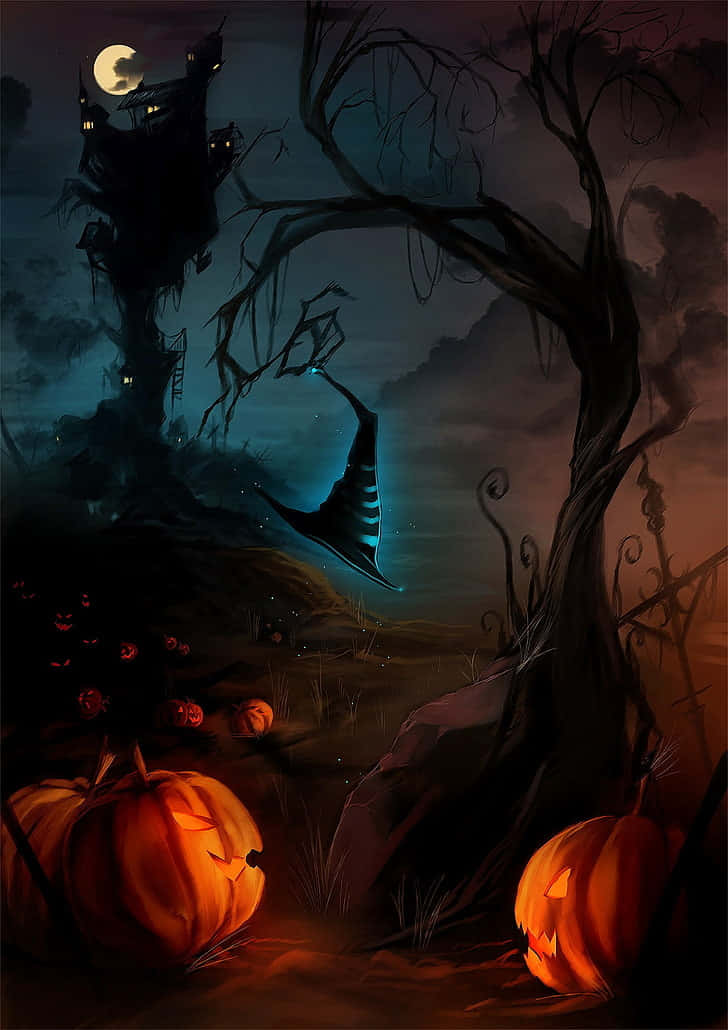 Carved Pumpkin Magical Witch Hat Wallpaper