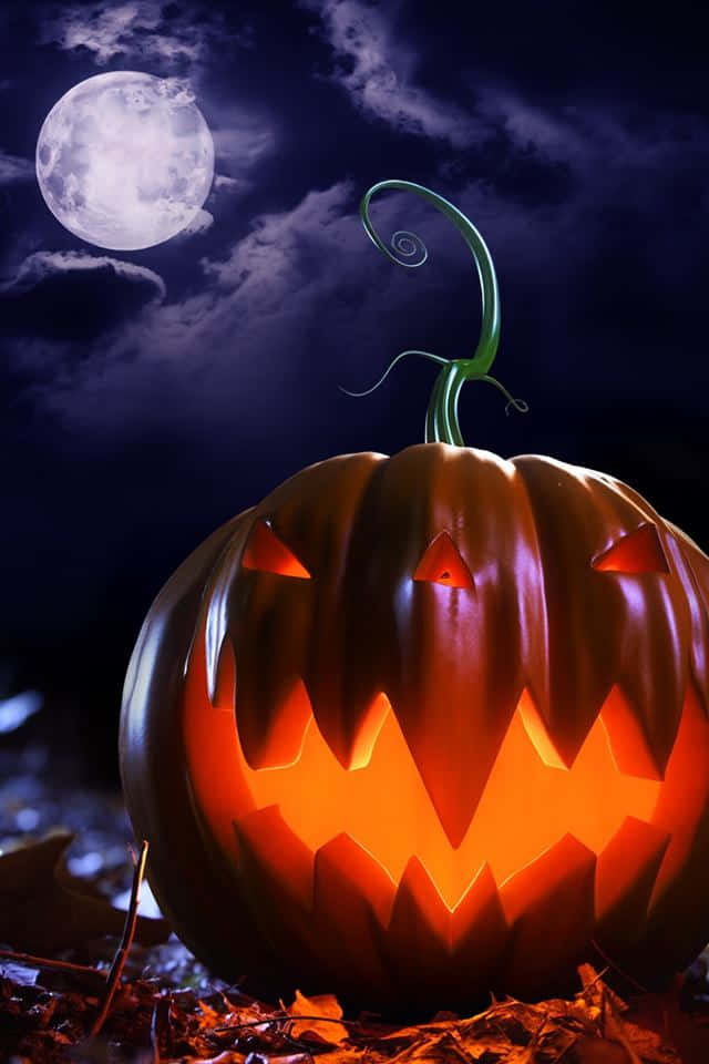 Pôsterde Halloween À Luz Do Luar Com Abóbora Esculpida. Papel de Parede