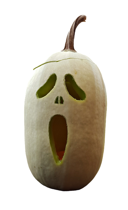 Carved White Pumpkin Ghost Face PNG