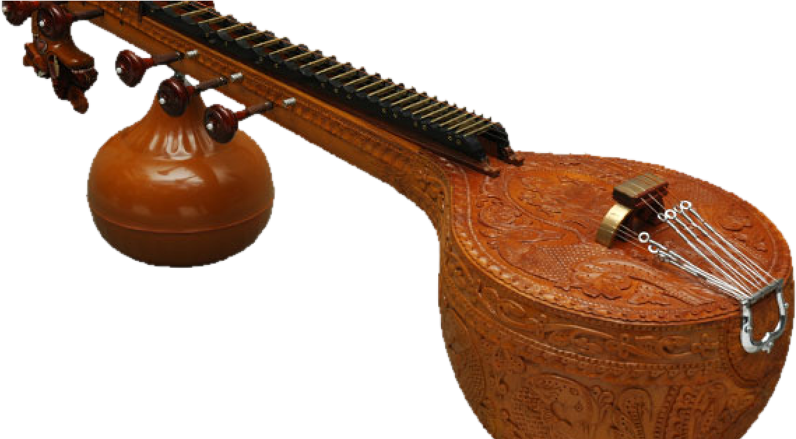 Carved Wood Sitar Instrument PNG