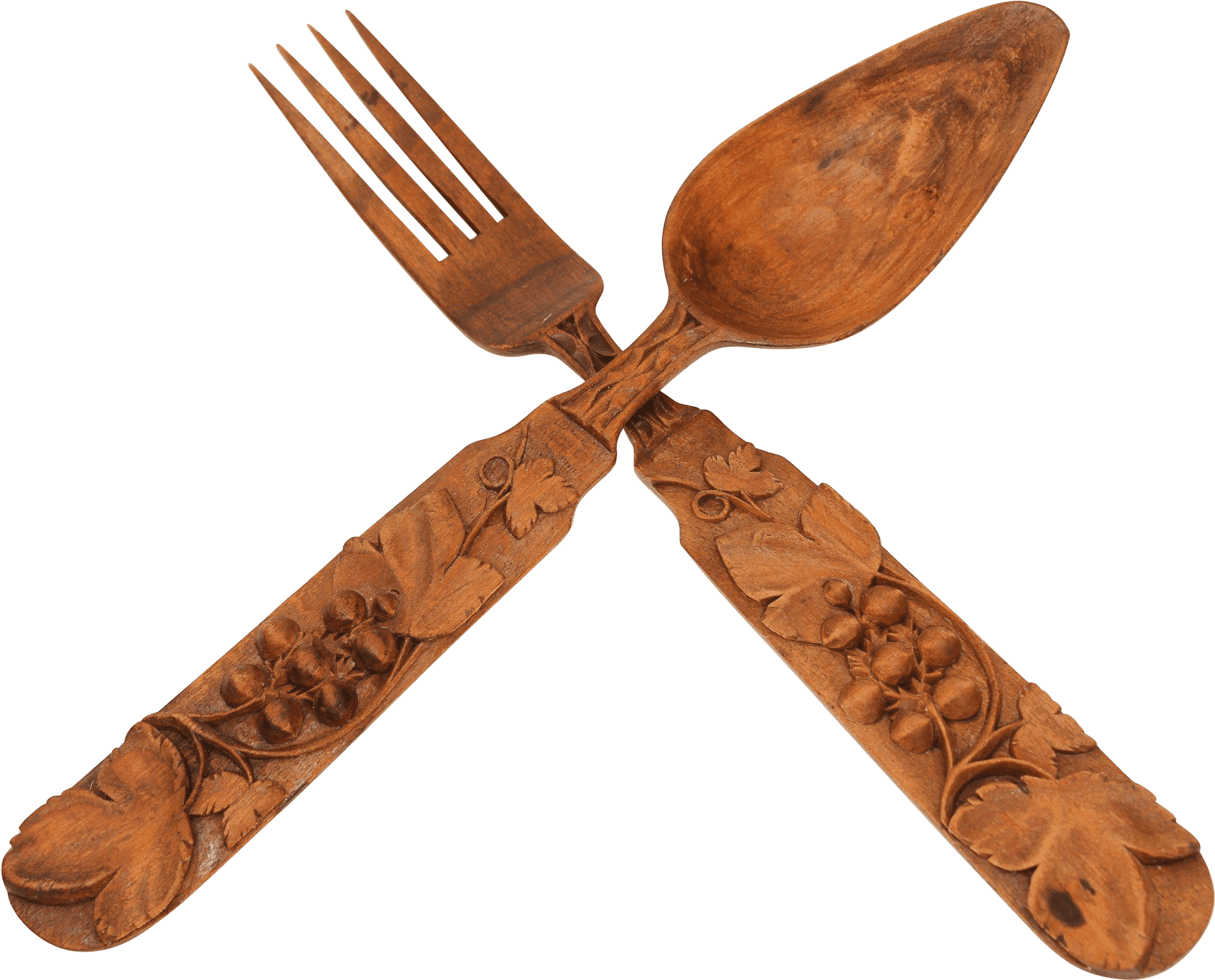 Carved Wooden Forkand Spoon Crossed PNG