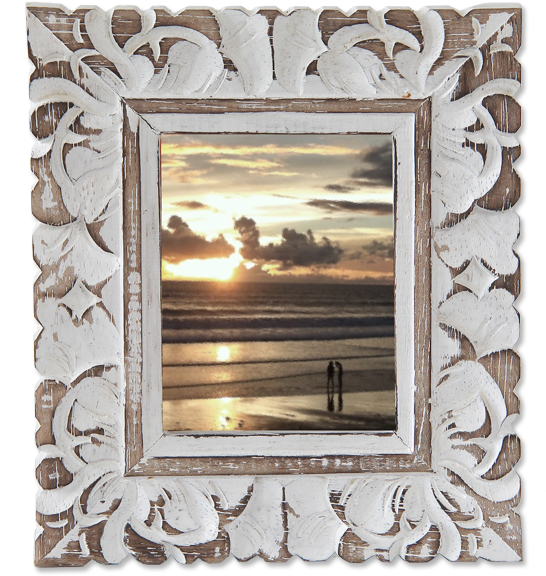 Carved Wooden Frame Sunset Beach View PNG