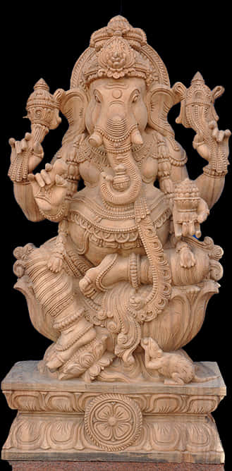 Carved Wooden Vinayagar Statue PNG