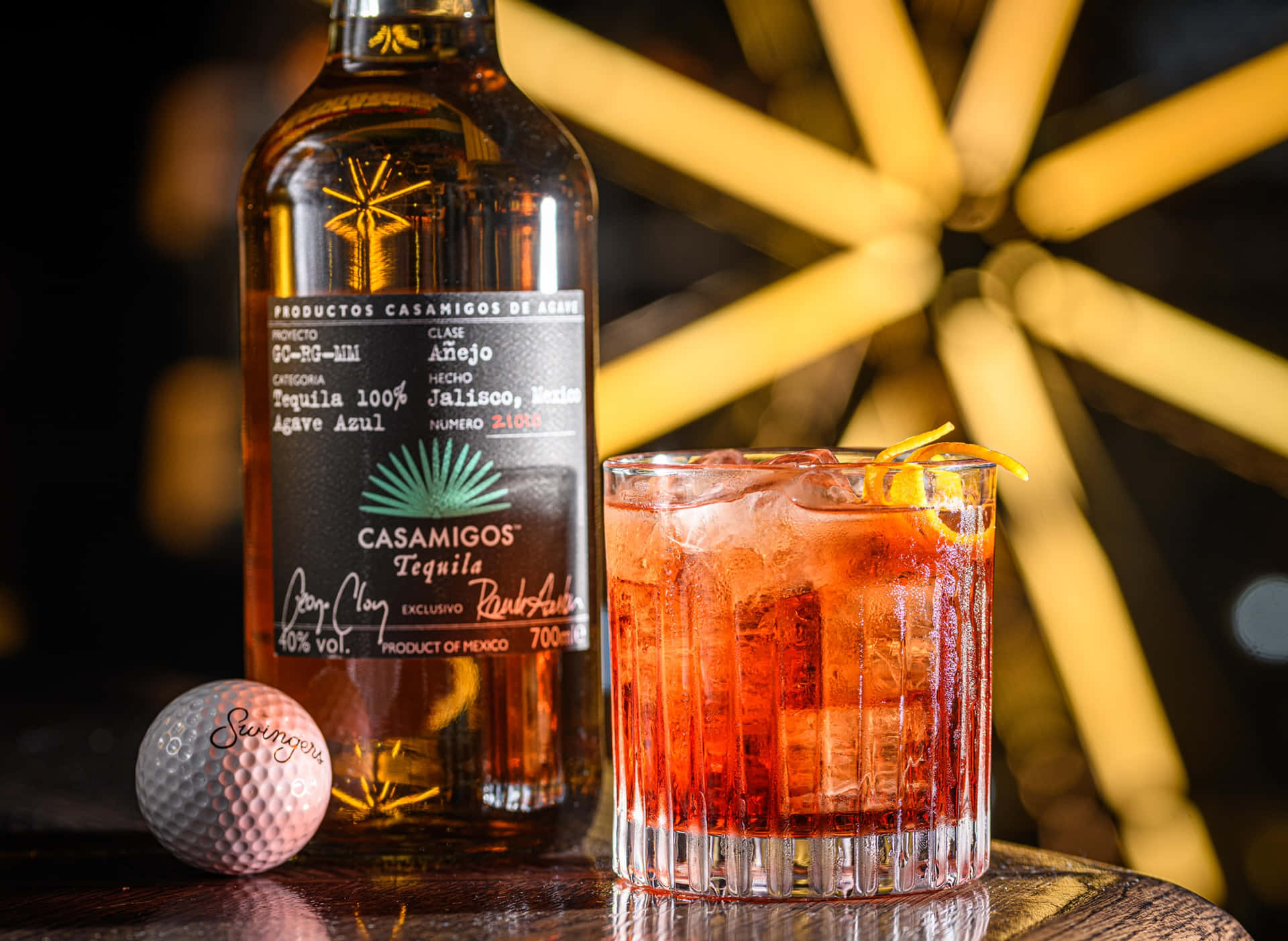 Casamigos Tequila Añejo Liquor With Negroni Cocktail Wallpaper