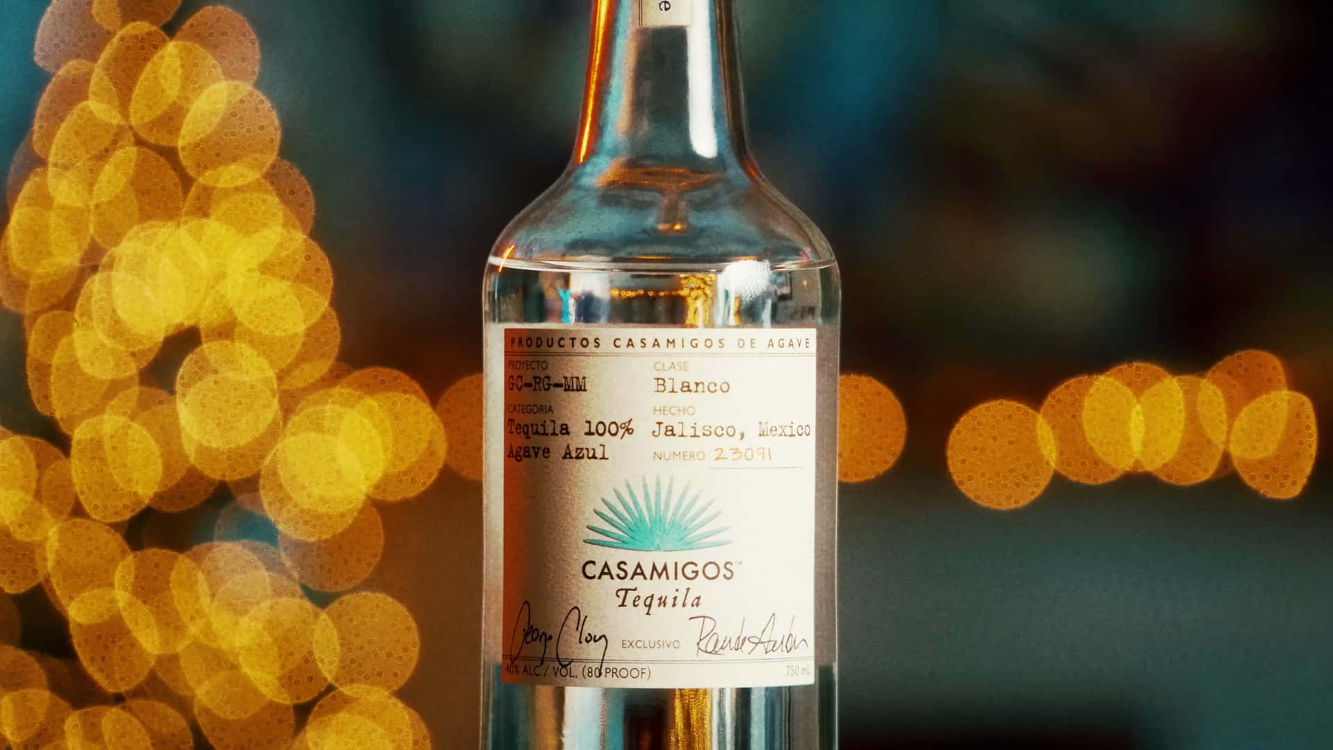 Casamigos Tequila Blanco Liquor Flaske Bokeh Skydning Skrivebordsbaggrund Wallpaper