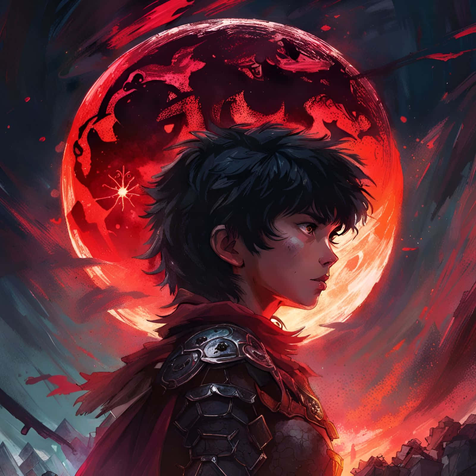 Casca Berserk Di Bawah Bulan Merah Darah Wallpaper