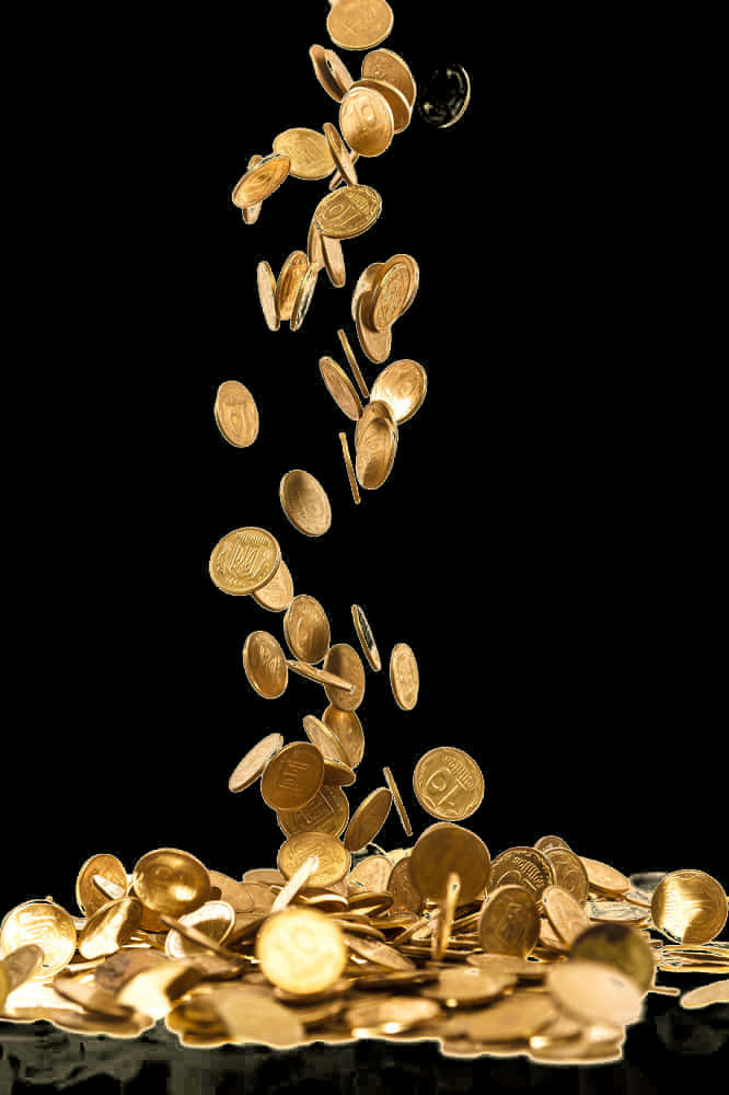 Cascading Gold Coins Black Background PNG