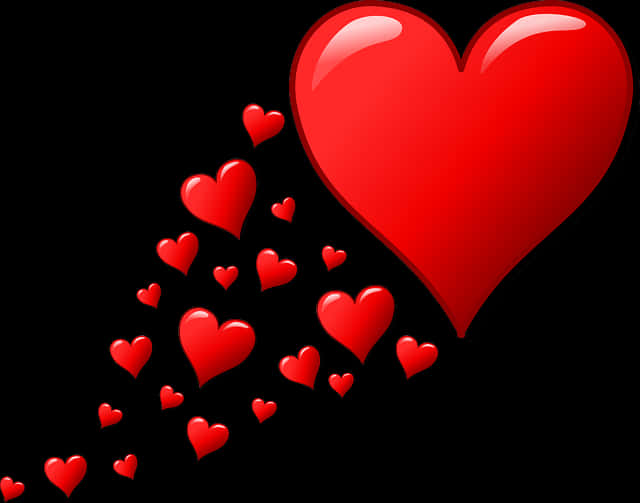 Cascading Red Hearts Black Background PNG