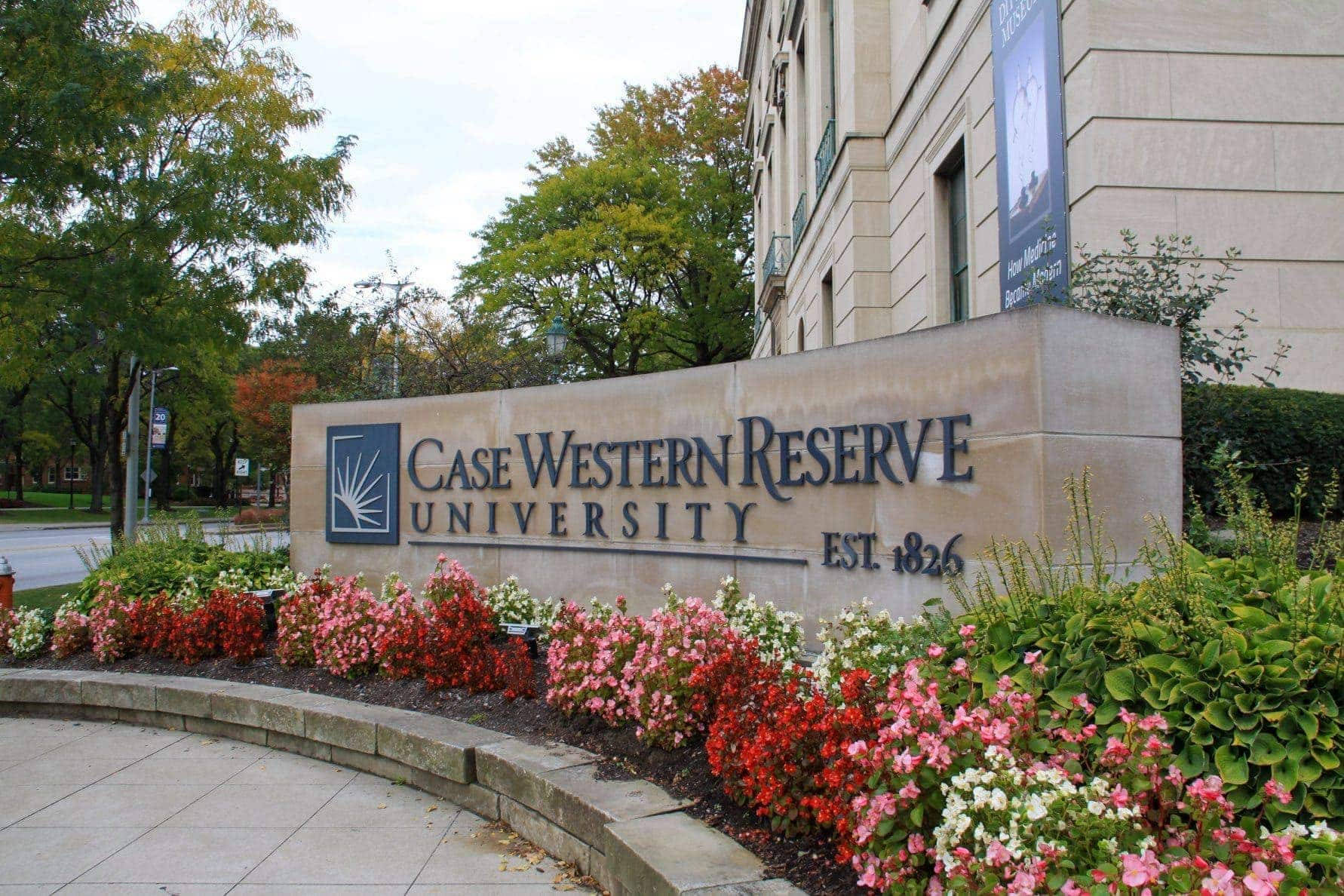 Case Western Reserve University Sign Flowers Picture