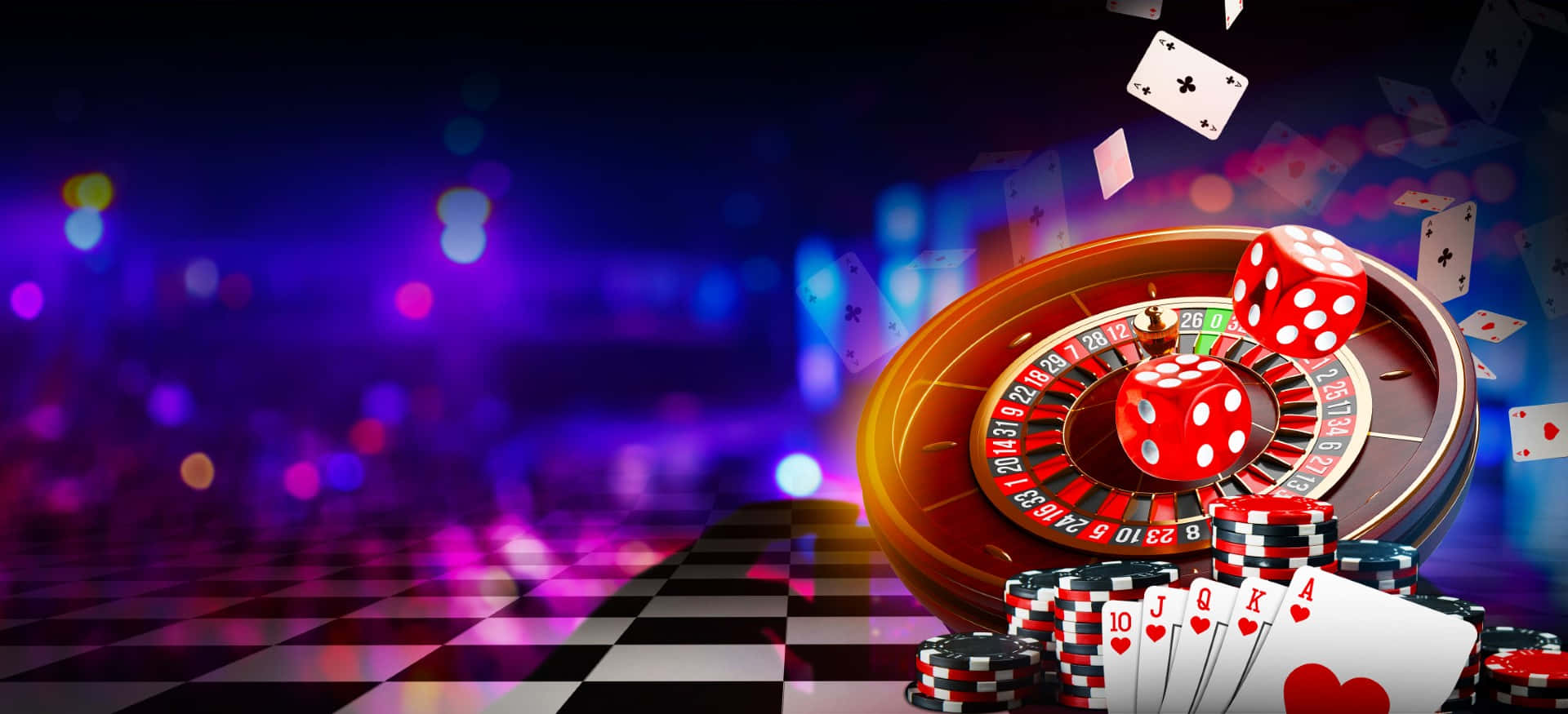 Red Dice And Roulette Casino Background