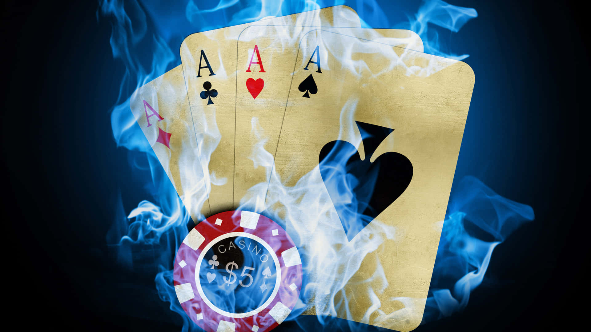Cards In Blue Flame Casino Background