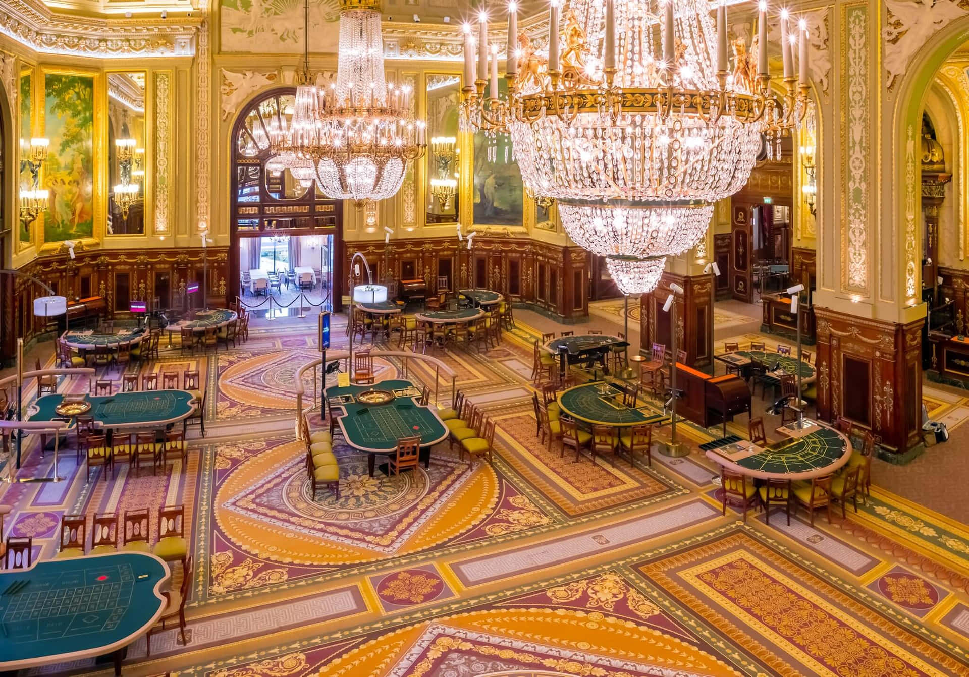 Casino De Monte Carlo Illuminating Chandeliers Wallpaper