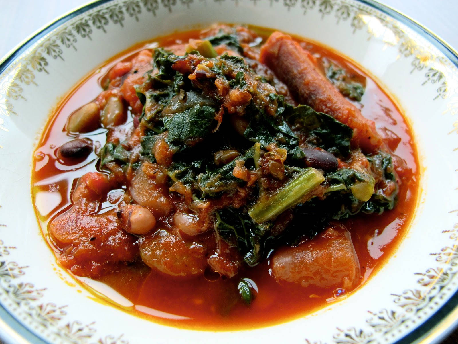 Hearty Cassoulet Dish Featuring Celery and Kale Wallpaper