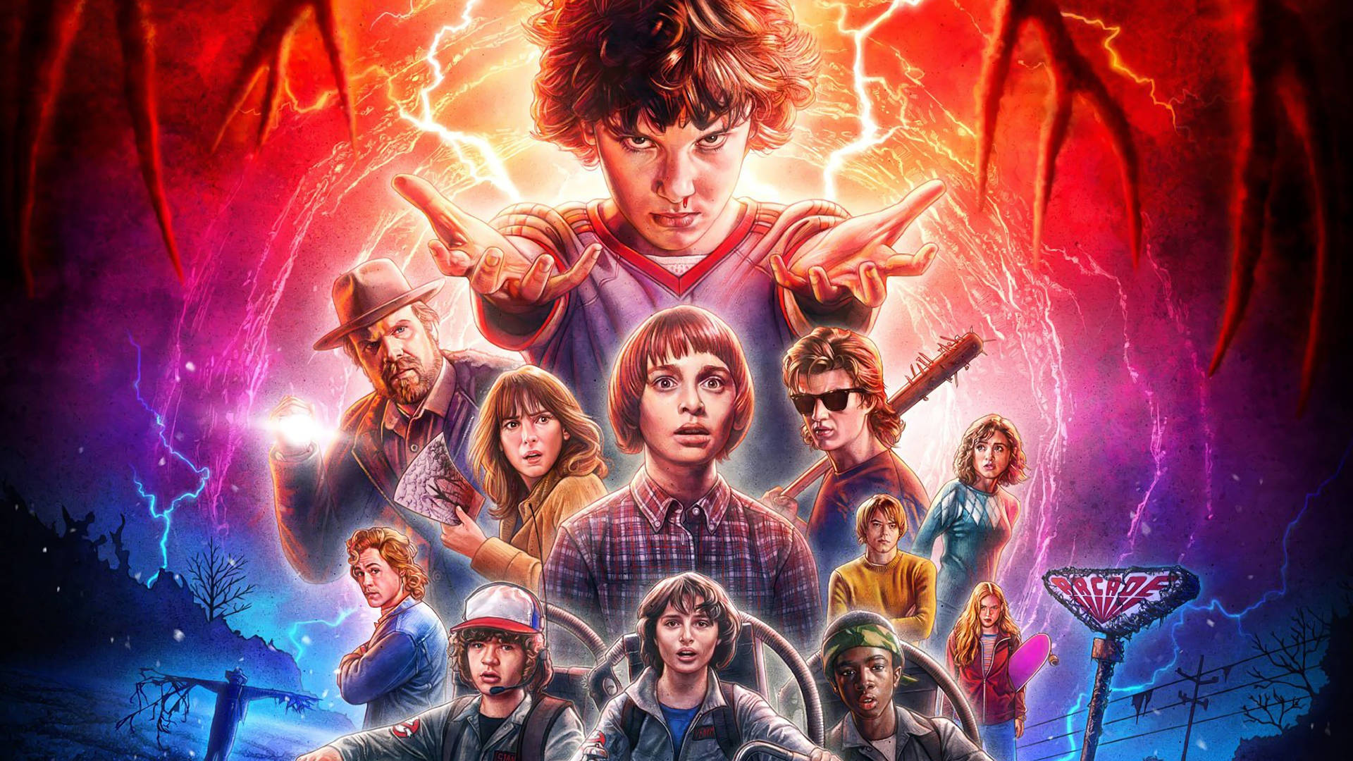 Cast With Abstract Backdrop Stranger Things 4k Wallpaper