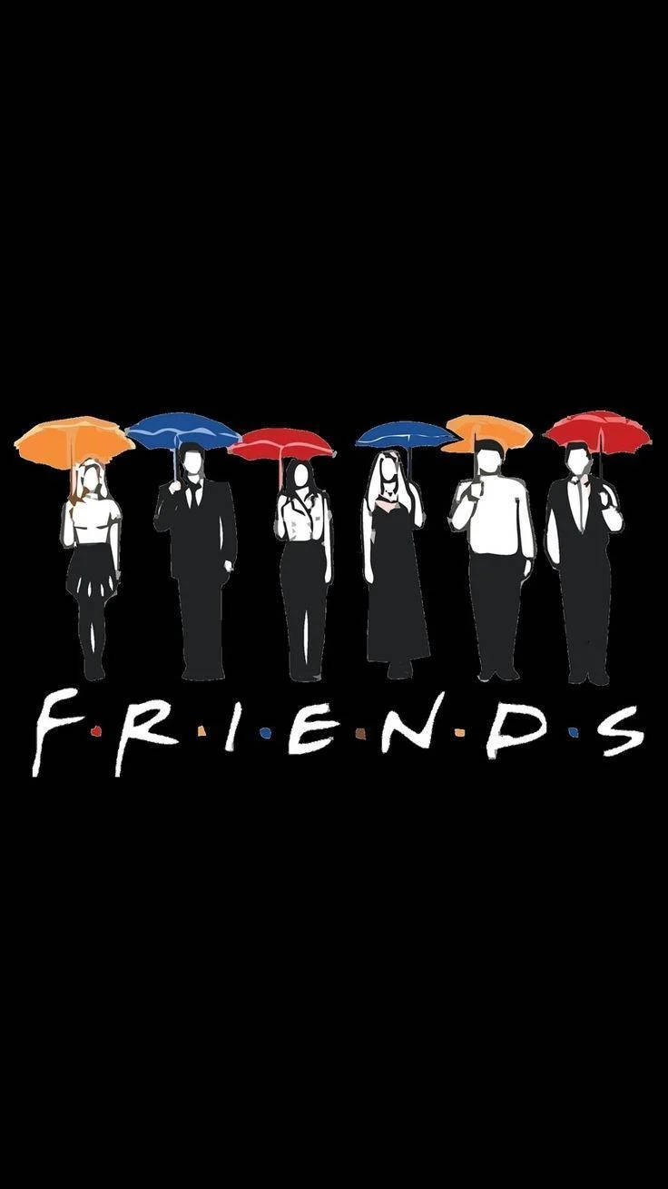Cast With Umbrellas From Friends Phone Wallpaper