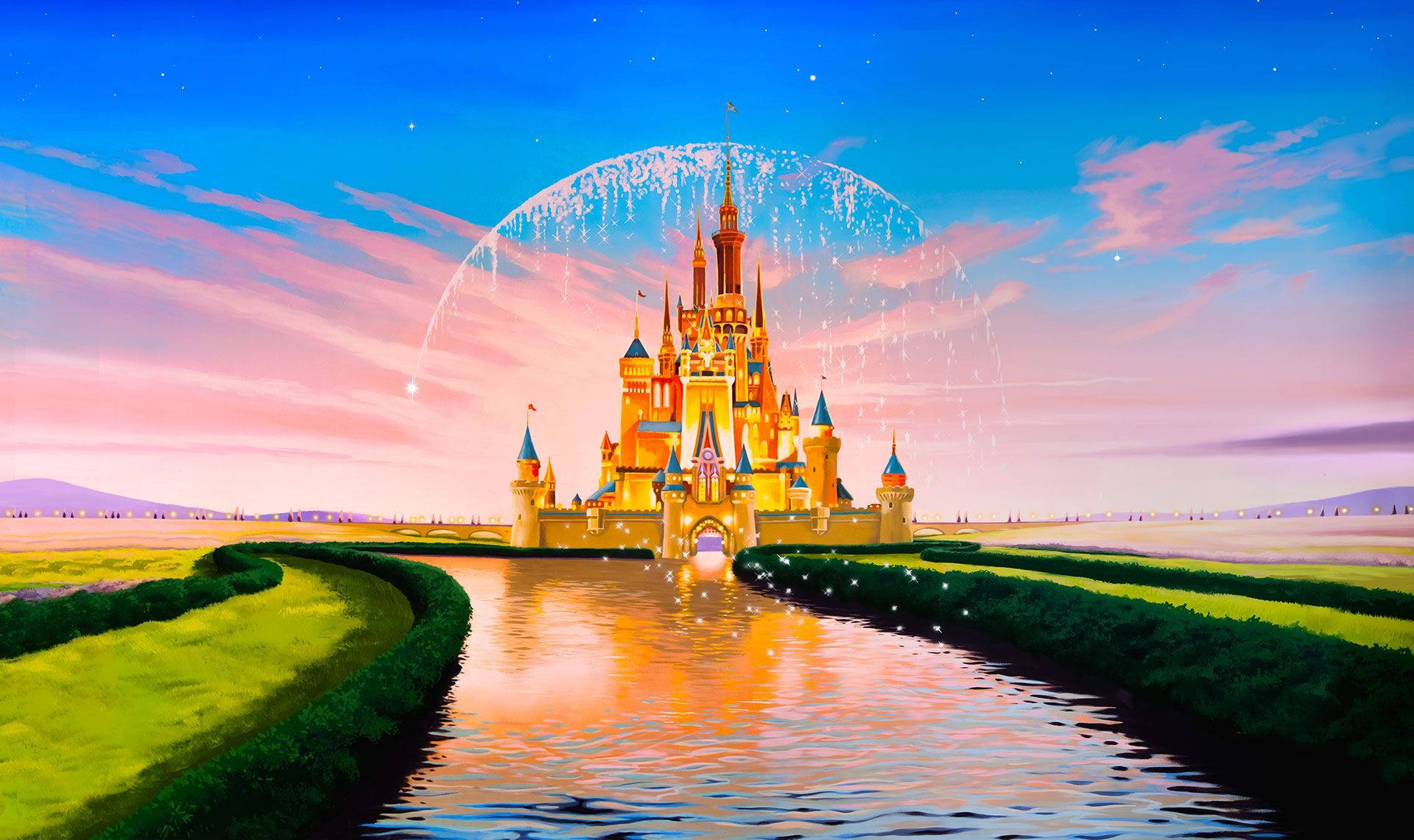 Schlossund Fluss Disney-desktop Wallpaper