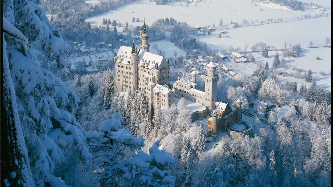 A majestic castle set against the backdrop of a scenic landscape