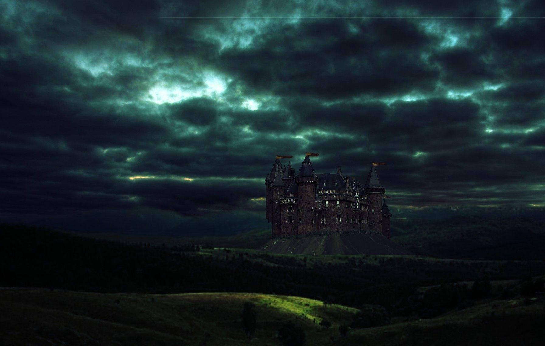 Castle Under Beautiful Dark Cloudy Sky Wallpaper