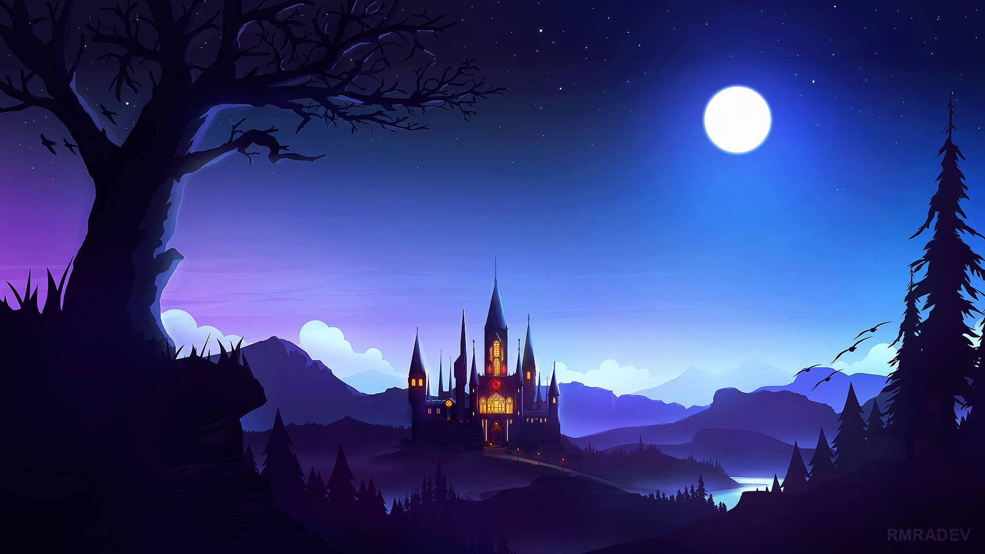 Castle Under The Moon Night Sky Wallpaper