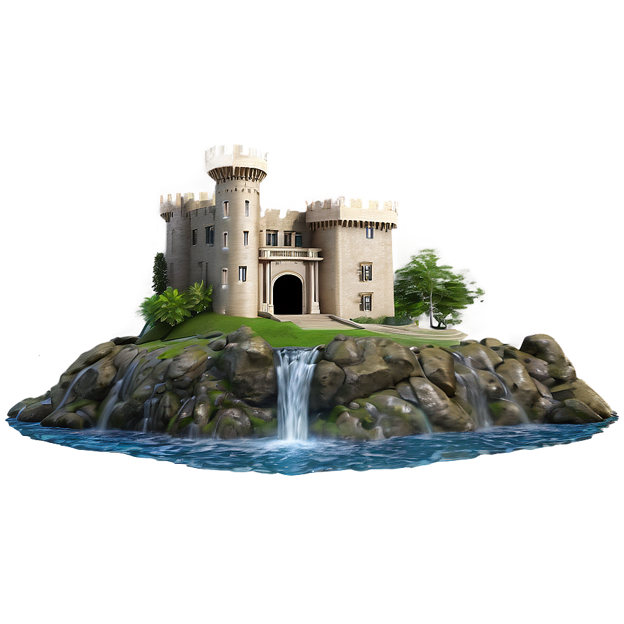Castle With Waterfall Png Dgn36 PNG
