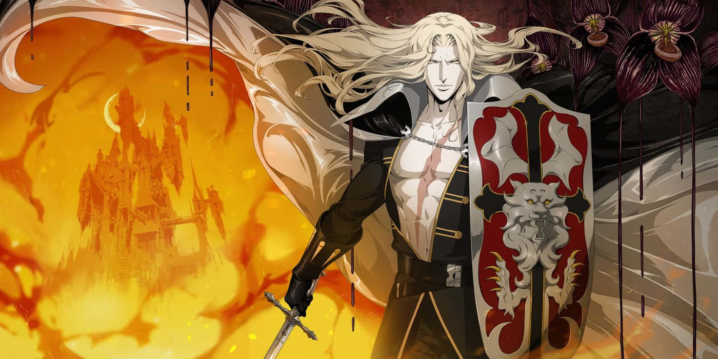 Castlevania Netflix Alucard Standing With Shield Wallpaper