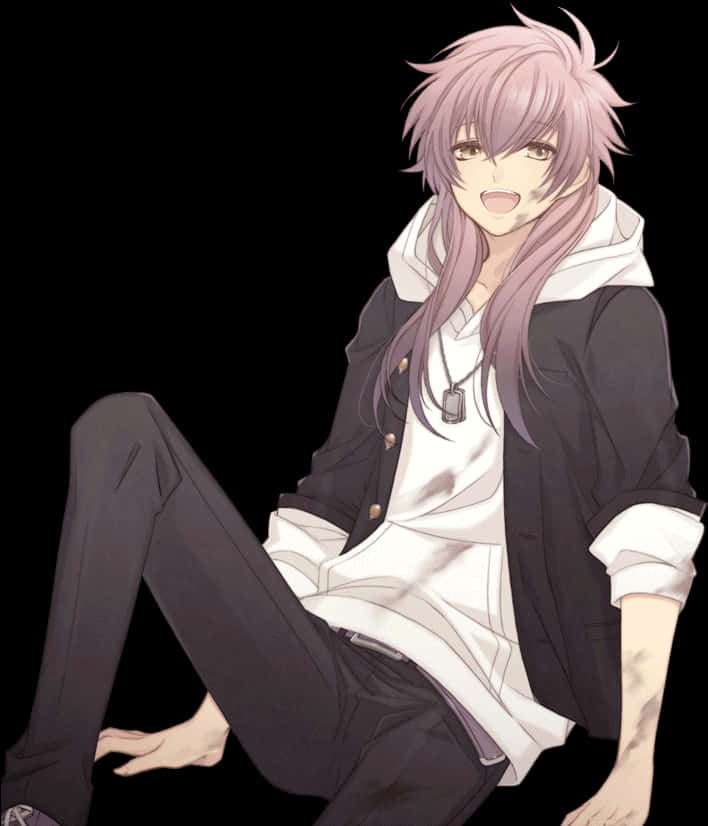 Casual Anime Boy Sitting Smile PNG