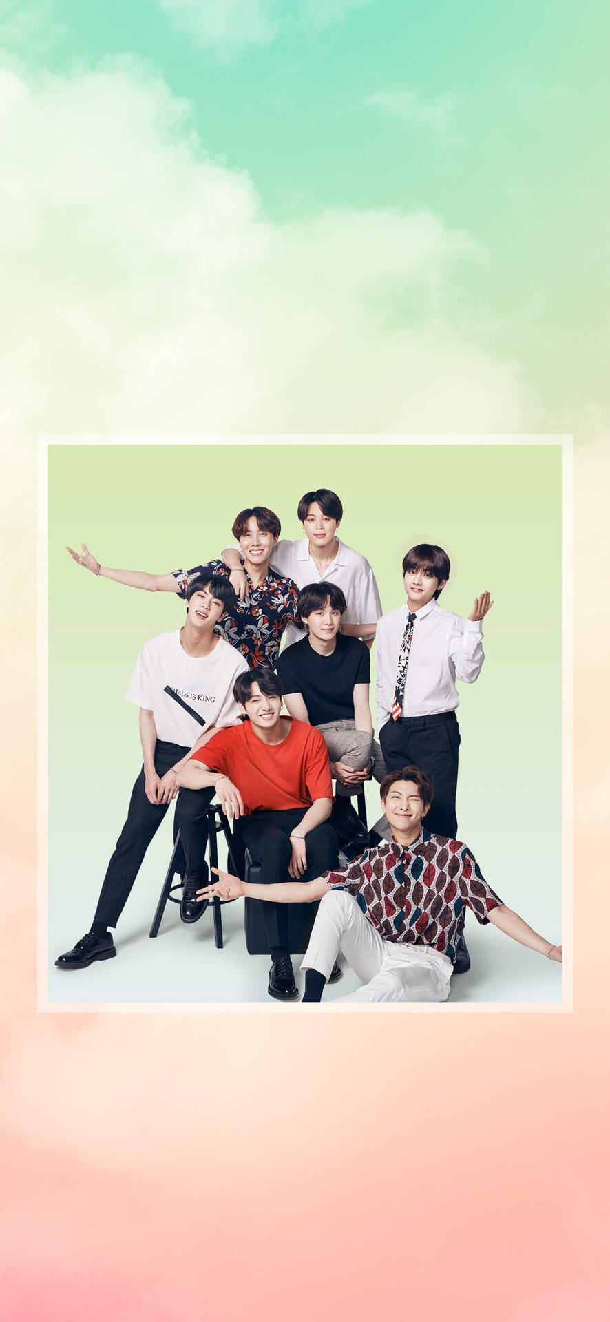 Casual Bts Dynamite Group Photo Wallpaper