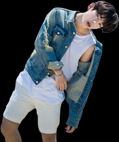 Casual Denim Fashion Pose PNG