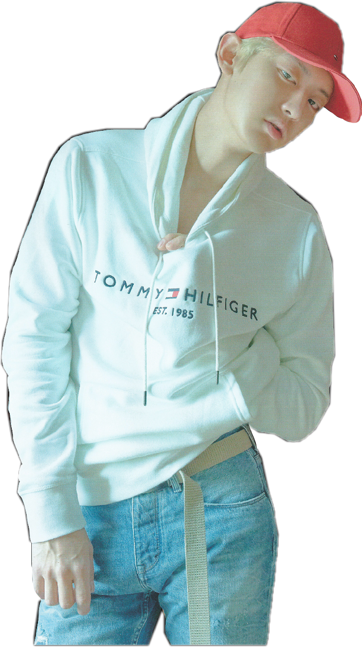 Casual Fashion Modelin Red Capand White Hoodie PNG