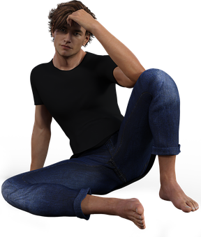 Casual Man Sitting Barefoot PNG