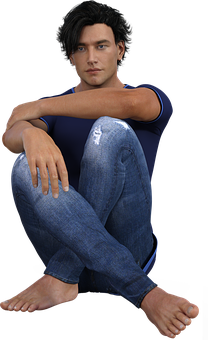 Casual Man Sitting Pose3 D Render PNG