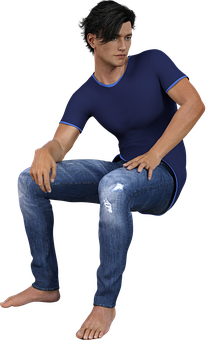 Casual Man Sitting Pose3 D Render PNG