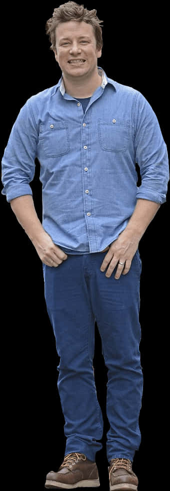 Casual Man Standing Smiling Denim Outfit PNG