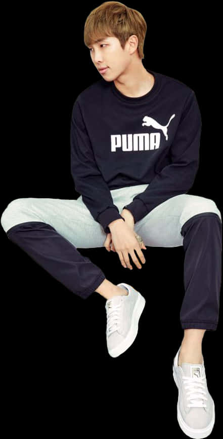 Casual Puma Outfit Sitting Pose PNG