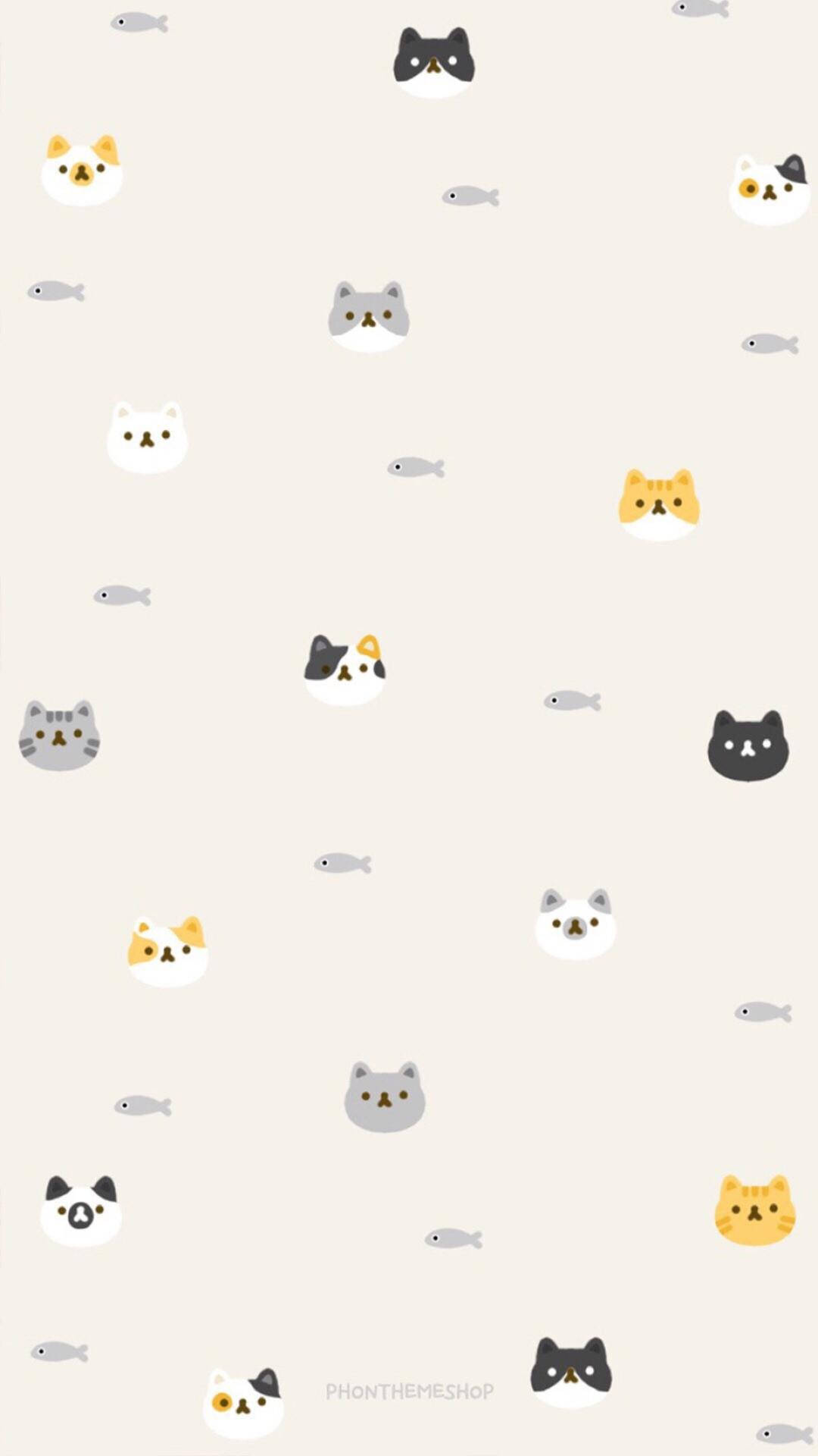 Cat And Fish Simple Phone Wallpaper