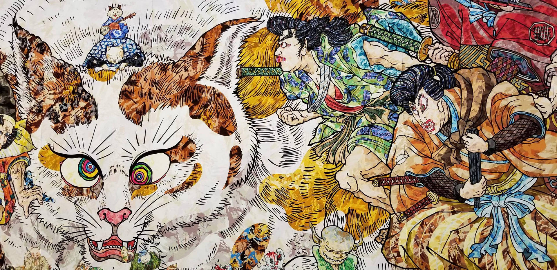 Cat And Samurais Japanese Art Wallpaper