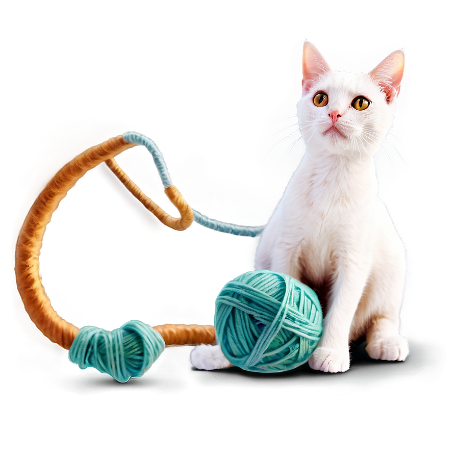 Cat And Yarn Playful Png B PNG