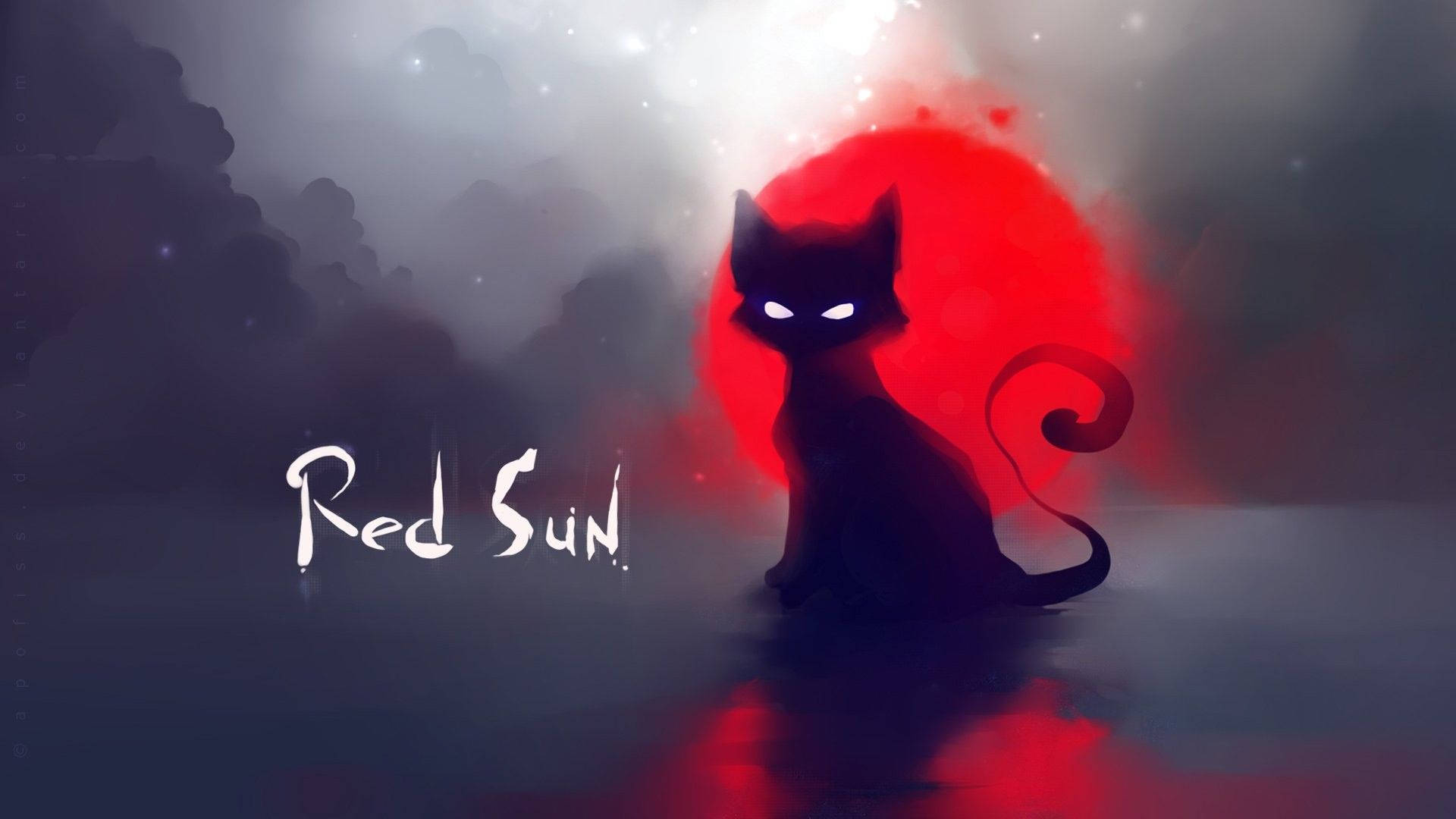 Kattkonstsvart Katt Röd Sol Wallpaper