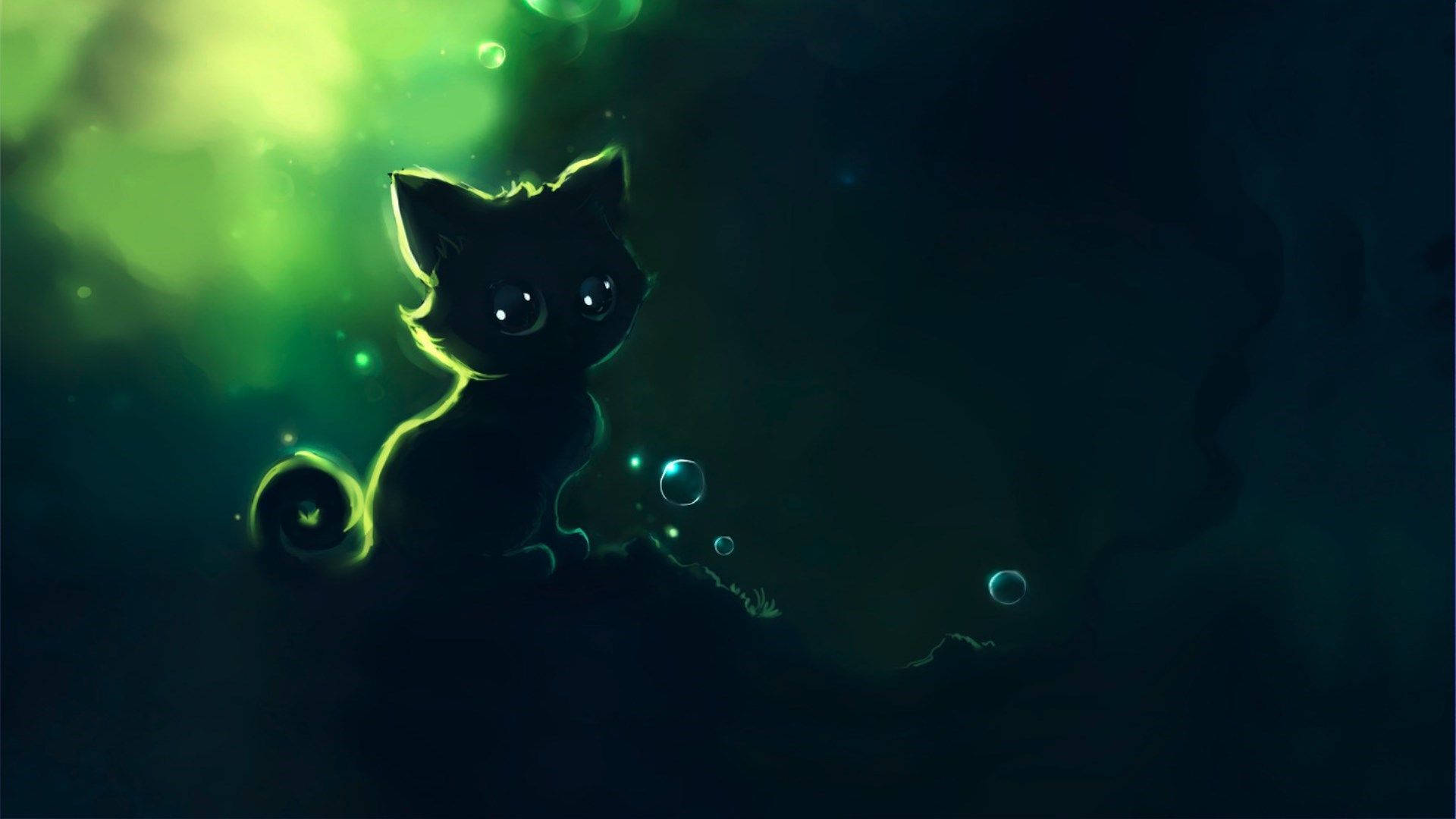Cat Art Black Kitten Shimmering Eyes Wallpaper