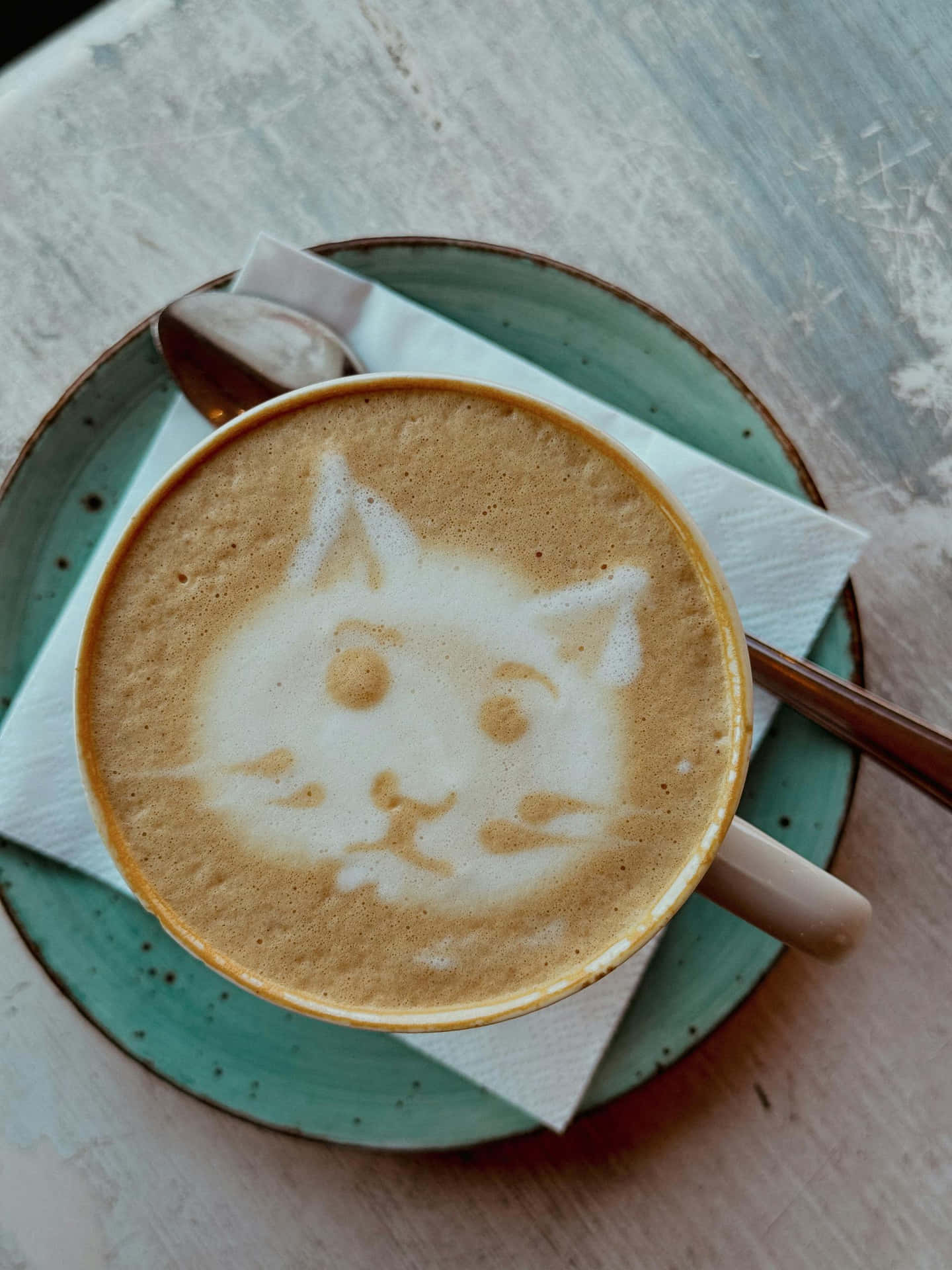 Seni Kucing Di Cangkir Kopi Latte Wallpaper