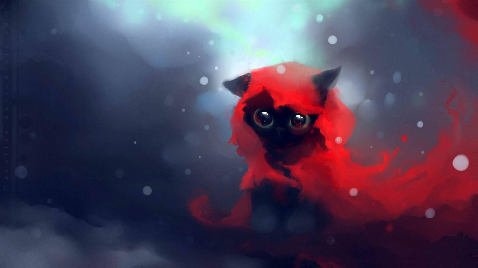 Artede Gato: Gatito De Capucha Roja. Fondo de pantalla