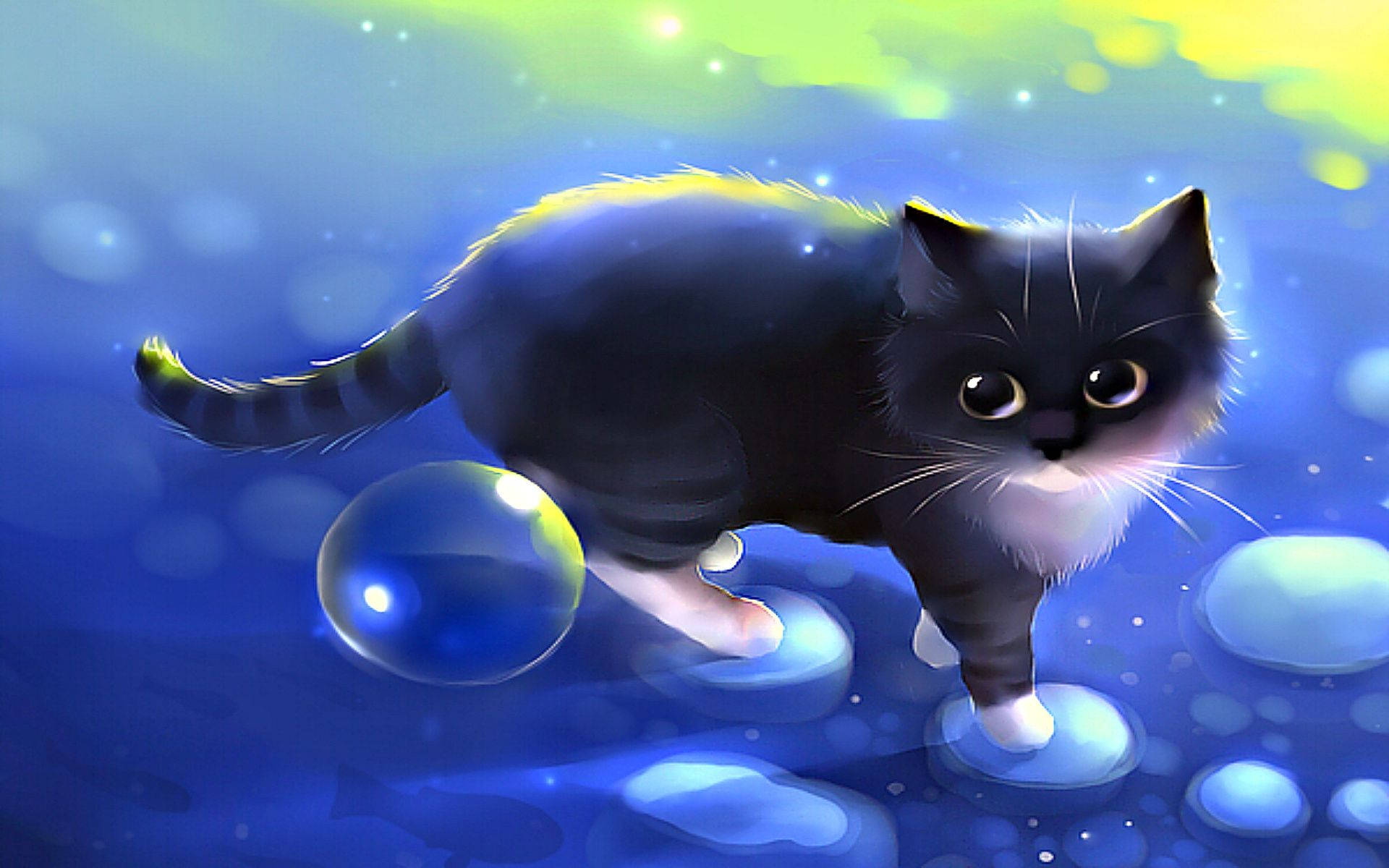 Katzenkunst,die Auf Blauem Fluss Dahinschwebt. Wallpaper