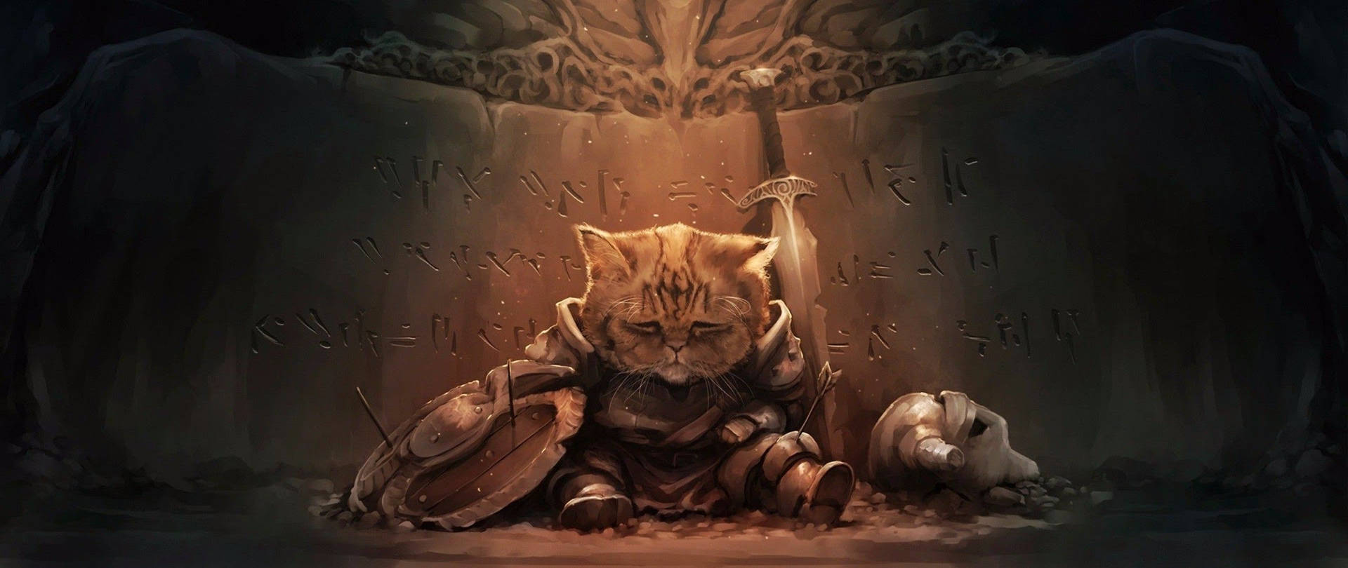 Cat Art Warrior With Shield Wallpaper