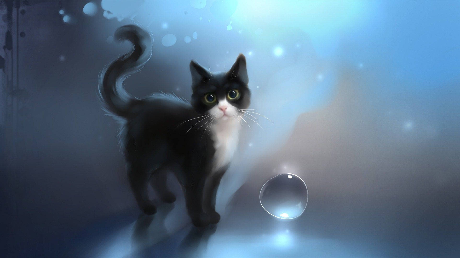 Cat art with crystal bubbles wallpaper