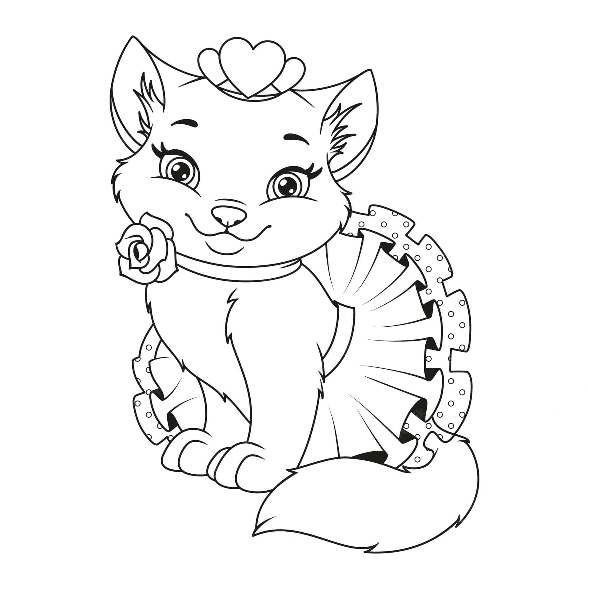 Cute Head Band And Skirt Cat Coloring Pictures